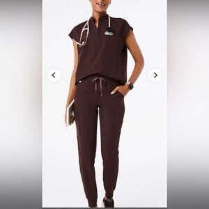 Figs Espresso Rafaela top and high waisted zamora joggers set.